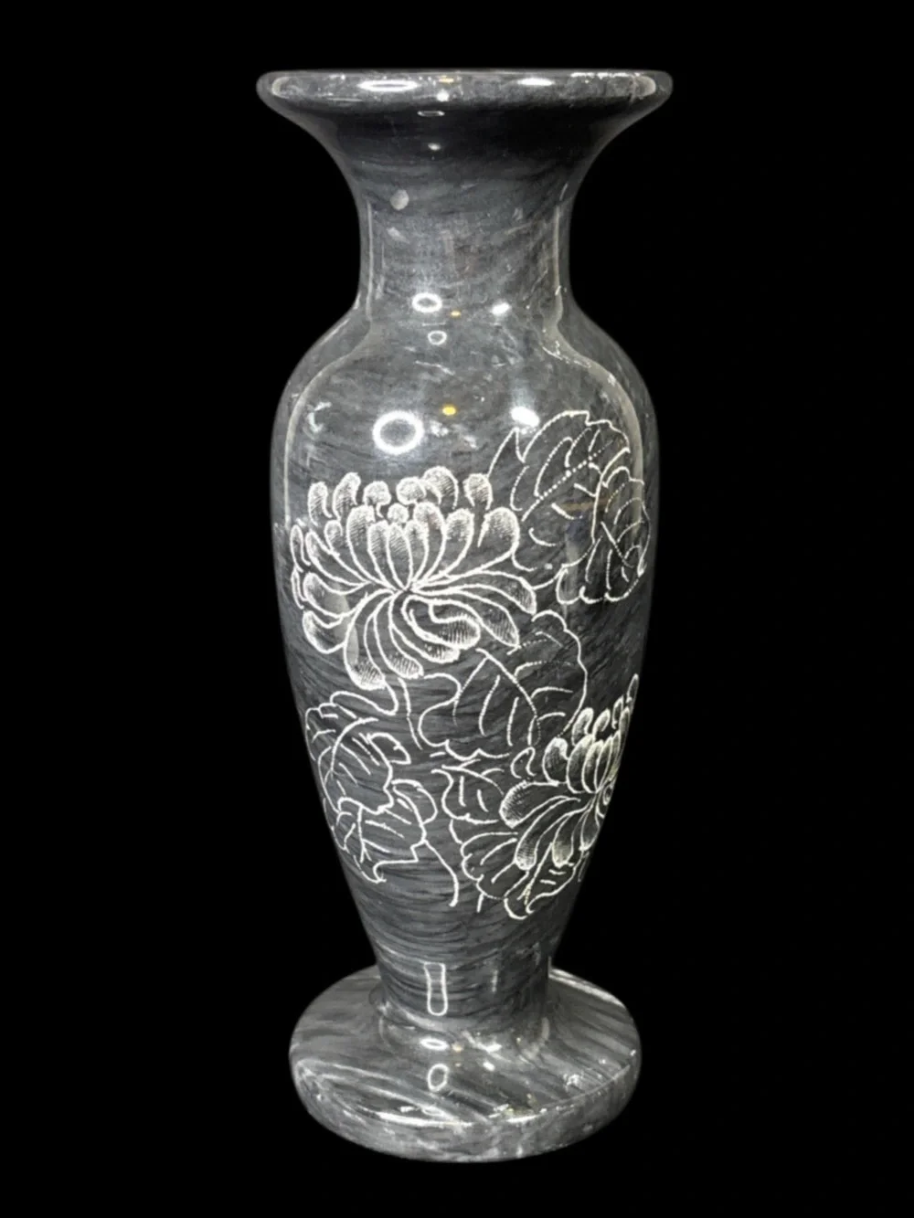 Vintage hand-carved black marble small vase. 8”